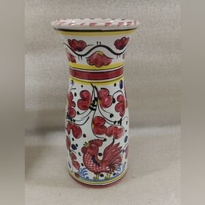Vtg Colorful Deruta Rooster Floral Motif Vase Italy